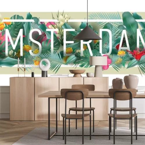 Sticker Vektor floral gerahmte typografische AMSTERDAM Stadt Kunstwerk