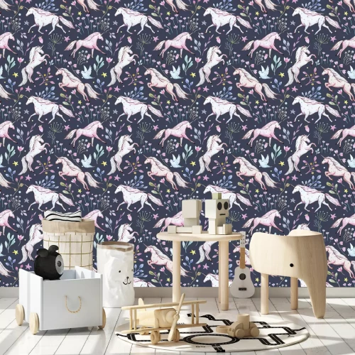 Tapete Einhörner im Dickicht