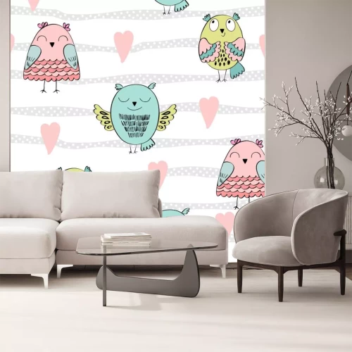 Sticker Vector nahtlose Muster mit Cartoon Baby Eulen