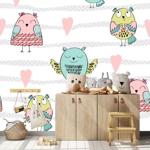 Sticker Vector nahtlose Muster mit Cartoon Baby Eulen