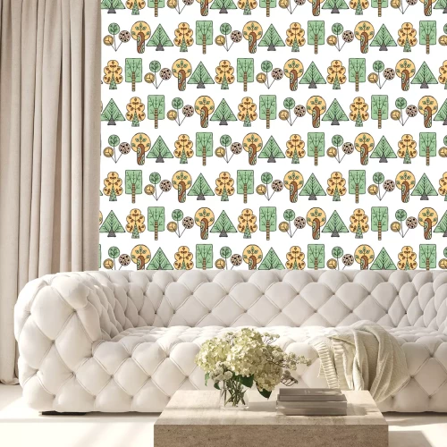 Tapete Niedliche Bäume in einem animierten Stil gezeichnet