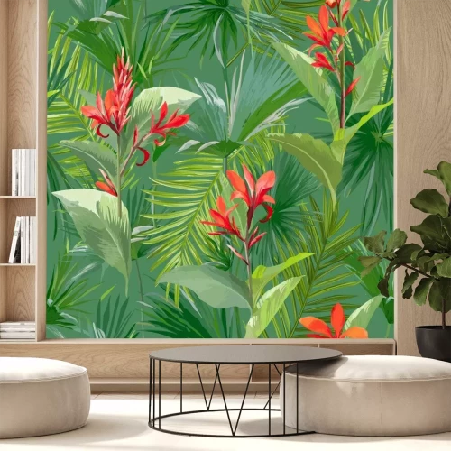 Fototapete Grüne grafische Pflanzen aus dem Dschungel