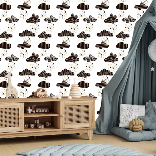 Tapete Bunter Regen aus schwarzen Wolken