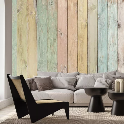 Fototapete Bunter Pastellzaun