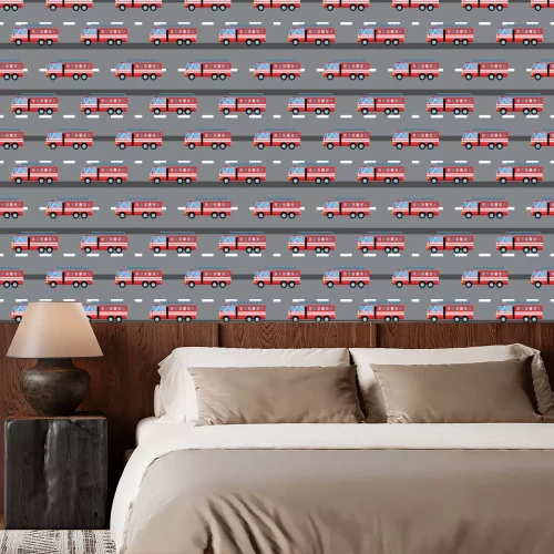 Tapete Feuer-LKW-Auto Vektor-Illustration nahtlose Muster Cartoon schnell Notfall-Service Transport