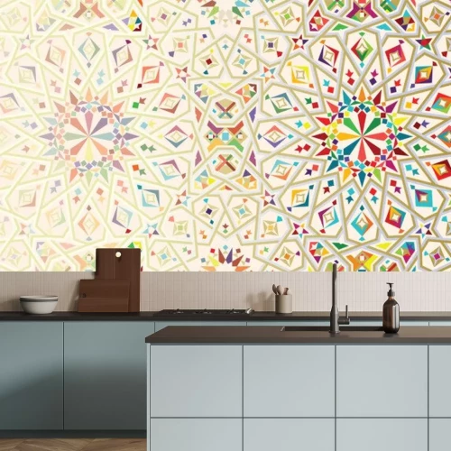 Sticker Marokko-Desintegrationsvorlage. Islamisches Mosaikdesign. Abstrakter Hintergrund