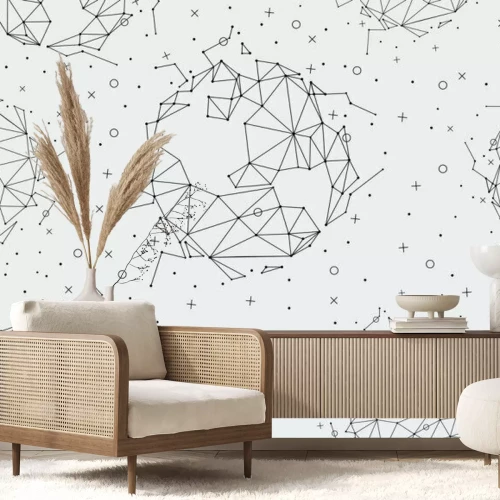 Sticker Nahtlose Muster mit Raum, polygonale Planeten. Vektor-Illustration