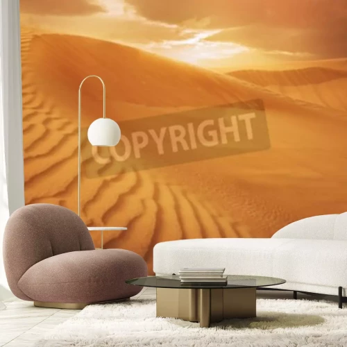 Fototapete Orangefarbener Sonnenuntergang über Wüste