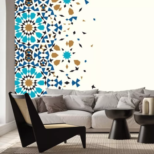 Sticker Marokko-Desintegrationsvorlage. Islamisches Mosaikdesign. Abstrakter Hintergrund.