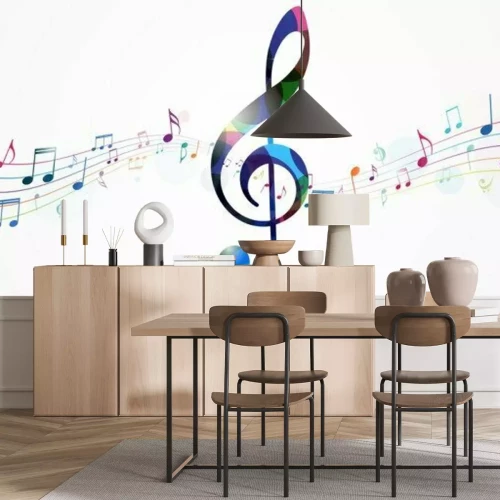 Sticker Bunte Noten auf einem gewellten Notensystem