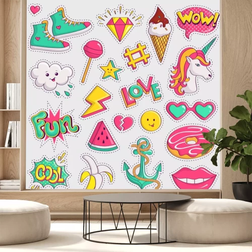 Sticker Sammlung von fröhlichen Jugendgrafiken