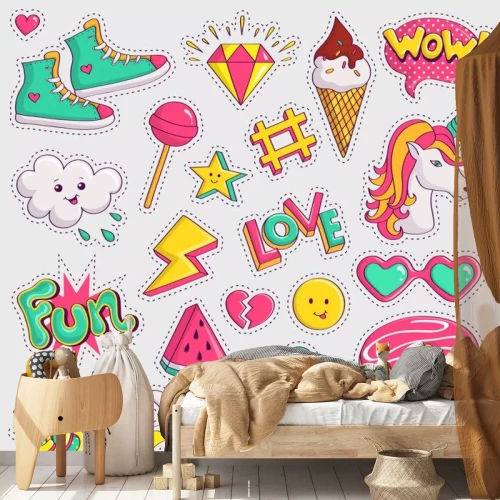 Sticker Sammlung von fröhlichen Jugendgrafiken