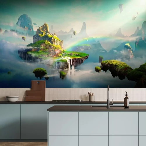 Sticker Fantasiestadt auf Wolken