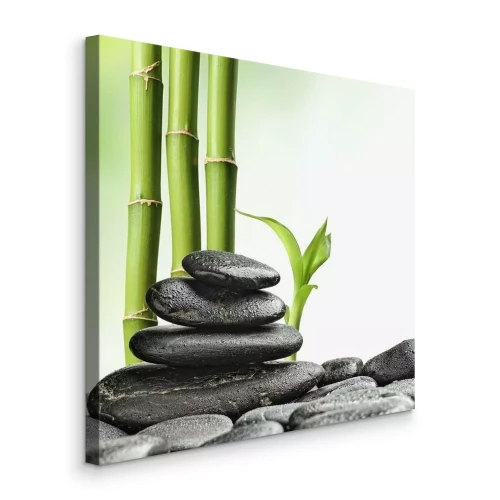 Bild Schwarze Steine und grüner Bambus