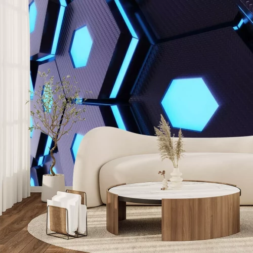 Sticker Blaue 3D-Sechsecke mit Lichteffekt