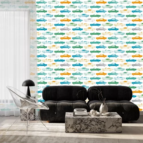 Tapete Nahtlose Muster mit Bild von Retro-Autos