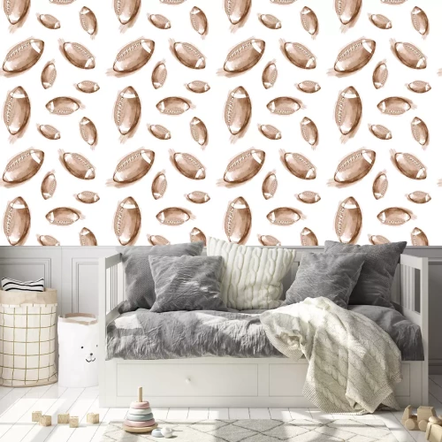 Tapete Handgezeichnet Aquarell nahtlose Muster mit American Football Bälle. Wiederholter Hintergrund im Retro-Stil. Sportmuster