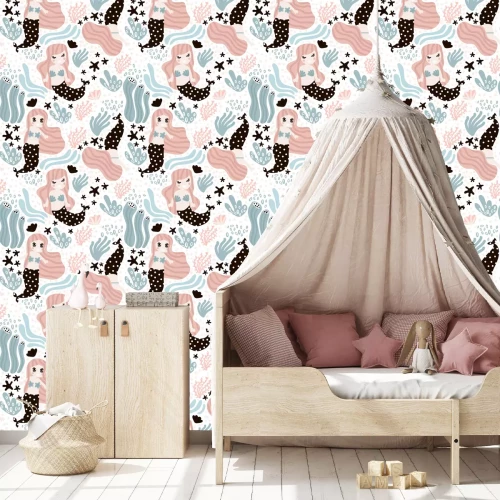 Tapete Mädchenhaftes Meerjungfrauenmuster