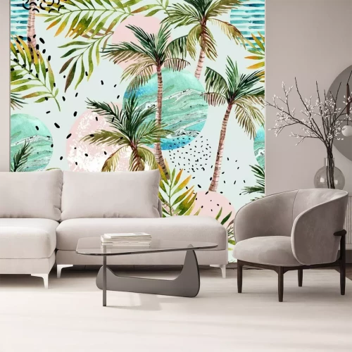 Fototapete Farbenfrohes Muster mit Palmen