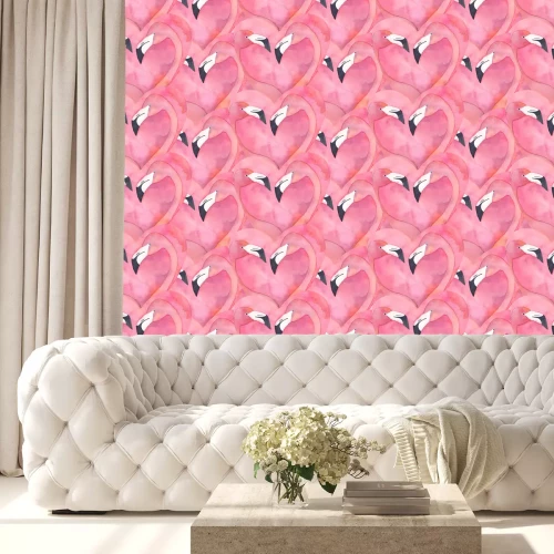 Tapete Flamingos in Herzen angeordnet