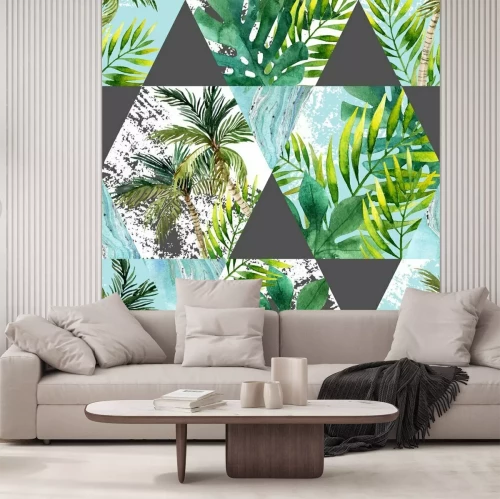 Sticker Aquarell tropischen Blättern und Palmen in geometrischen Formen nahtlose Muster