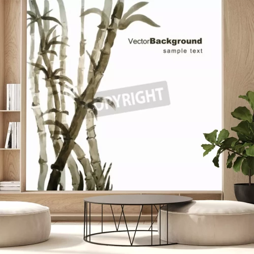 Sticker Aquarell Bambus Hain Hand gezeichnet Vektor-Illustration mit Rahmen für Ihren Text