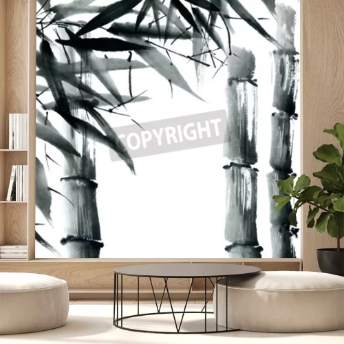 Sticker Aquarell und Tinte Illustration im Stil sumi-e, u-sin. Orientalische traditionelle Malerei.