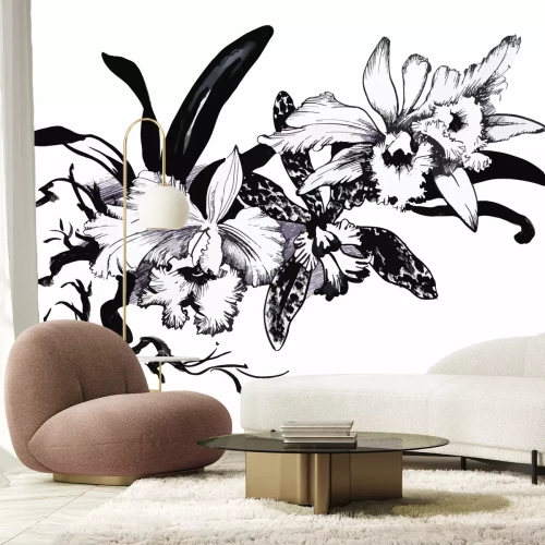 Sticker Vintage Blumen auf einer schwarz-weißen Illustration