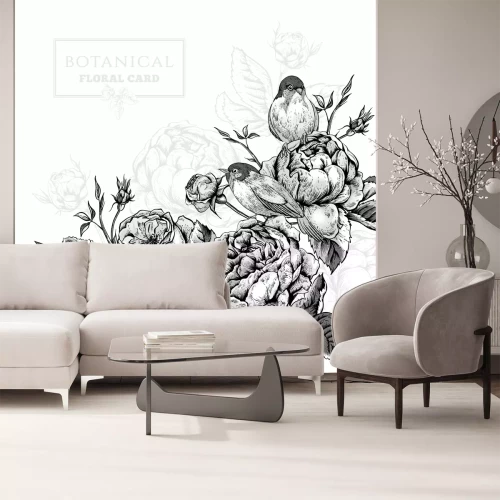 Sticker Blumen und Vögel im Retro-Stil