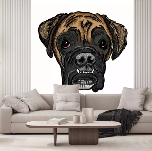 Sticker Porträt von Boxer Welpen. Hand gezeichnet Hund Illustration. T-Shirt und Tattoo Konzept Design. Vektor.