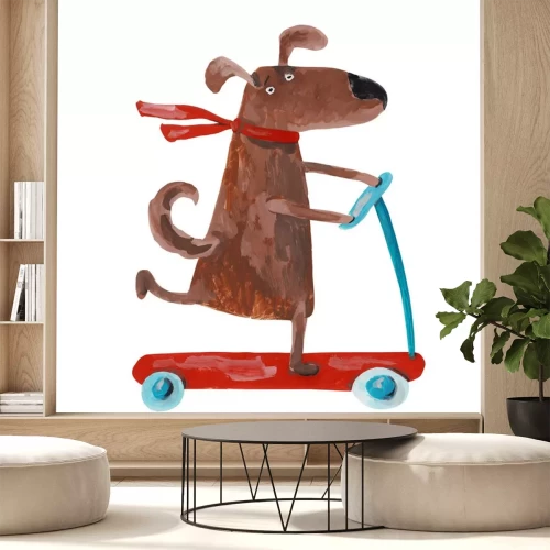 Sticker Ein Hund auf einem Roller