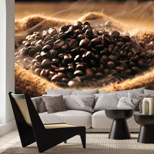 Fototapete Kaffee Bohnen im Jutesack
