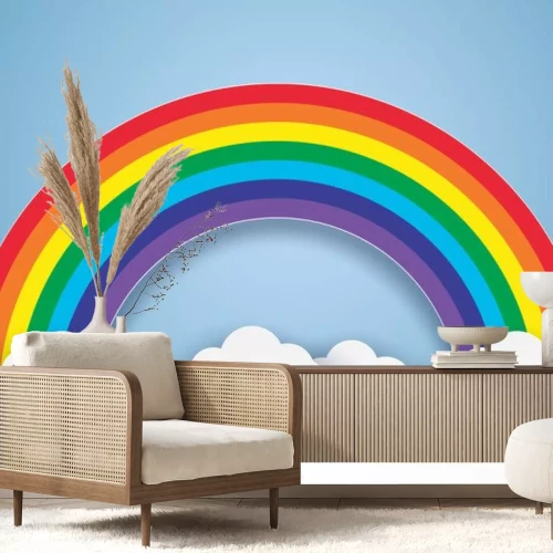 Sticker Azurblauer Himmel mit Regenbogen und Wolken