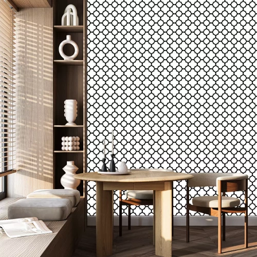 Tapete Quatrefoil nahtlose Muster Hintergrund in schwarz und weiß. Vintage und Retro abstrakte ornamentale Design. Einfache flache Vektor-Illustration.