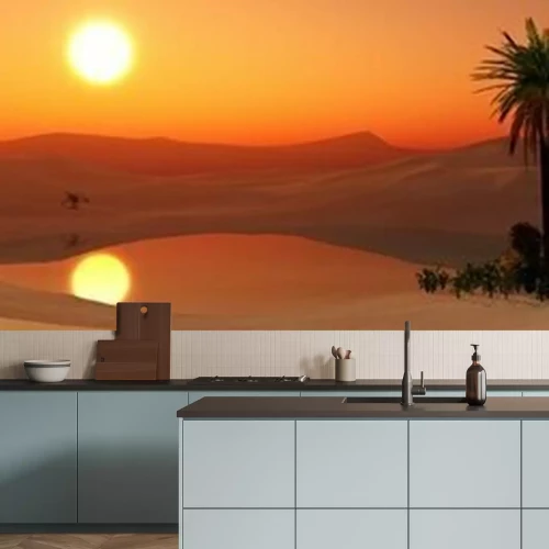 Fototapete Panorama einer Oase in der Wüste