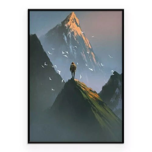 Poster Ein Reisender auf einem Berggipfel