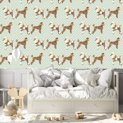 Tapete Pudel mit Herz Aqua