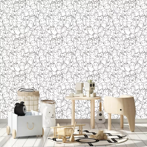 Tapete Schwarz-weiße Elfen und kleine Monster