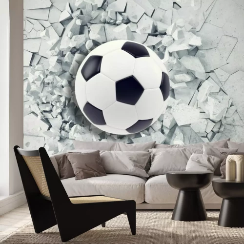 Fototapete Sport Illustration mit Fußball in rissige Wand kommen. Gebrochene Beton Erde abstrakten Hintergrund. 3D-Rendering