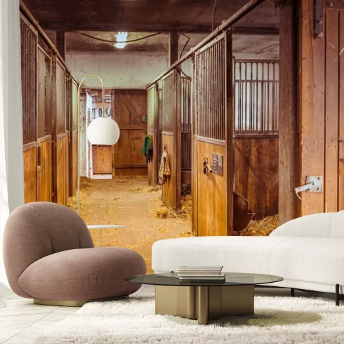 Fototapete Pferdekoppel in holz