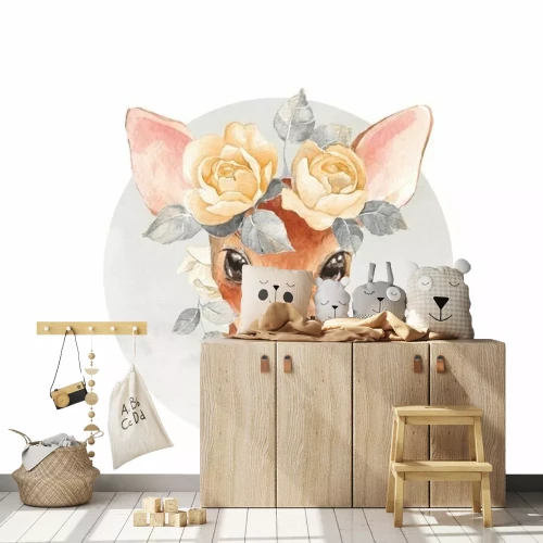 Sticker Hirschkalb im Rosenkranz