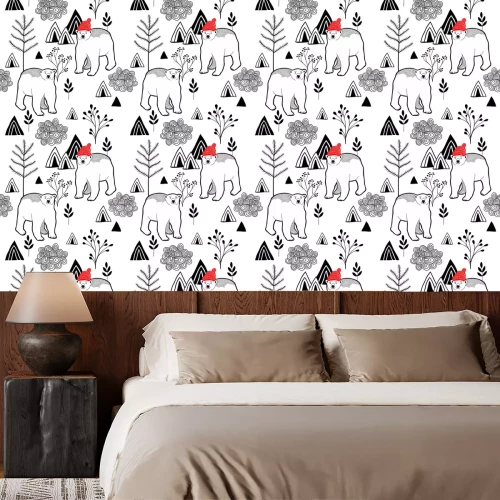 Tapete Endloses Muster mit Eisbären in roter Hitze in den Bergen.