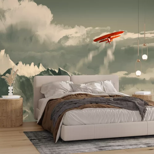 Fototapete Roter Doppeldecker vor den Bergen