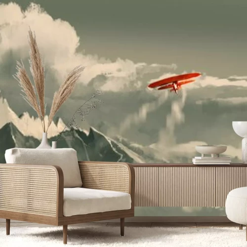 Fototapete Roter Doppeldecker vor den Bergen