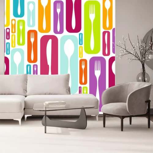 Sticker Besteck auf Neon-Hintergründen