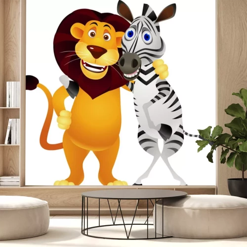 Sticker Löwe und Zebra aus einem Märchen
