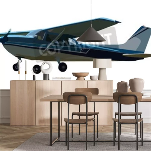 Sticker Illustriert kleine blaue flugzeug isoliert auf weiß