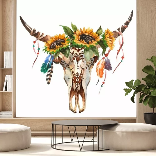 Sticker Sonnenblume und Stierschädel