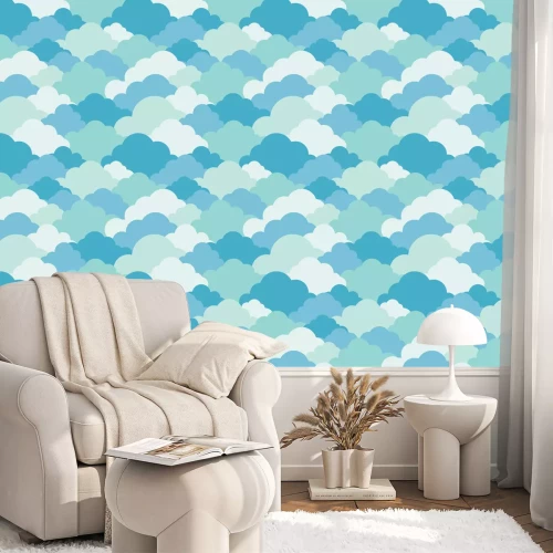 Tapete Illustration Vektor der Himmel bewölkt Design auf nahtlose Muster auf blau Pastell Hintergrund