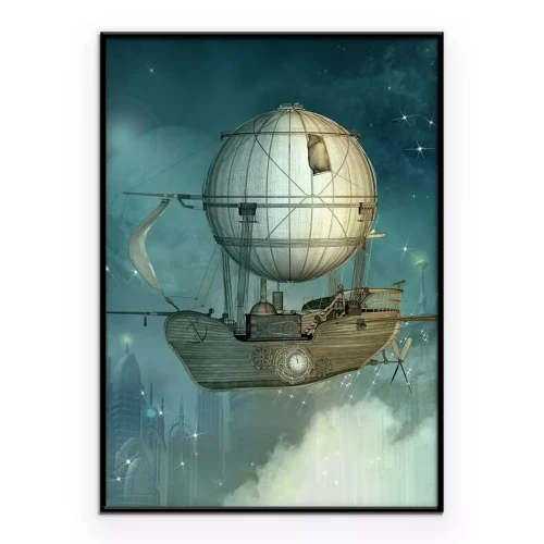 Poster Flugmaschine im Steampunk-Stil